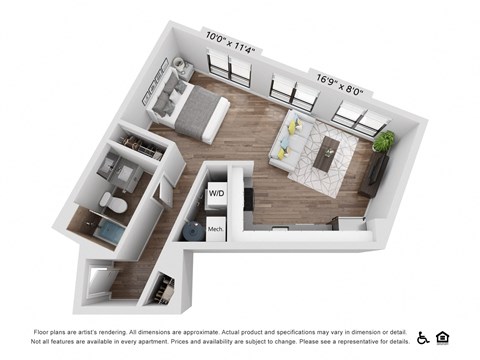 Floor plan for studio, 1 bath, 564 sqft